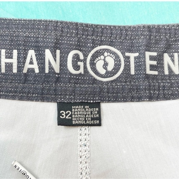 HANG TEN Men’s Board Shorts Gray Green Stripe Drawstring Hook & Loop Closure 32 - Picture 7 of 8